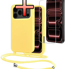 NoXx NoXx iPhone 17 Pro Max Hoesje met Koord Met Screenprotector - Geel