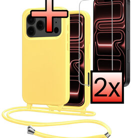 NoXx NoXx iPhone 17 Pro Max Hoesje met Koord Met 2x Screenprotector - Geel