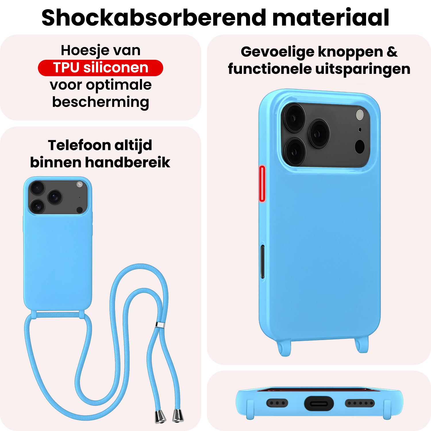 NoXx NoXx iPhone 17 Pro Max Hoesje met Koord - Lichtblauw