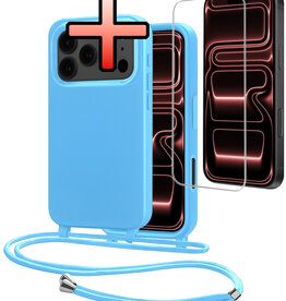 NoXx NoXx iPhone 17 Pro Max Hoesje met Koord Met Screenprotector - Lichtblauw