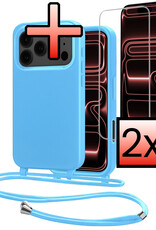 NoXx NoXx iPhone 17 Pro Max Hoesje met Koord Met 2x Screenprotector - Lichtblauw