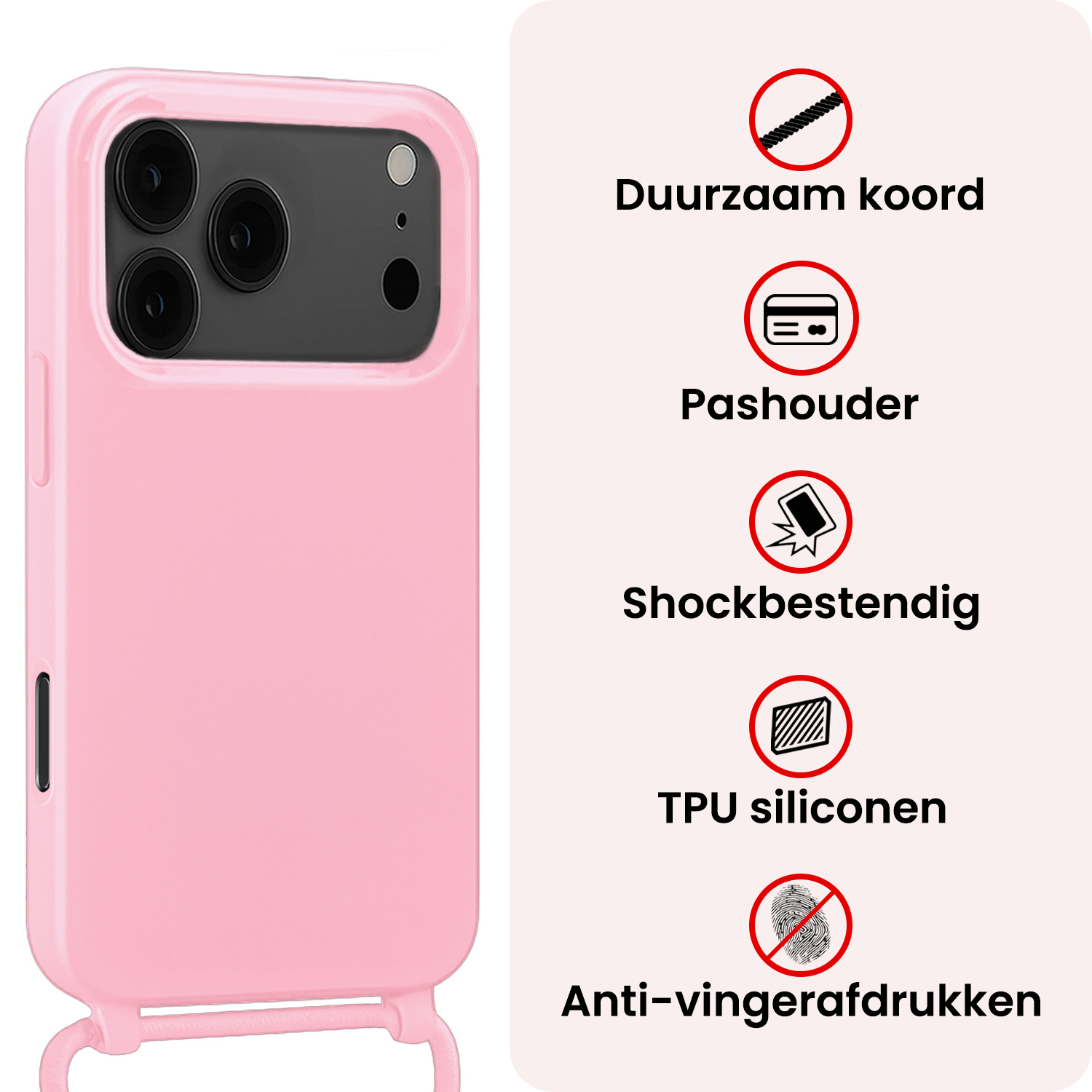 NoXx NoXx iPhone 17 Pro Max Hoesje met Koord - Lichtroze
