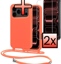 NoXx NoXx iPhone 17 Pro Max Hoesje met Koord Met 2x Screenprotector - Papaya