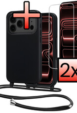 NoXx NoXx iPhone 17 Pro Max Hoesje met Koord Met 2x Screenprotector - Zwart