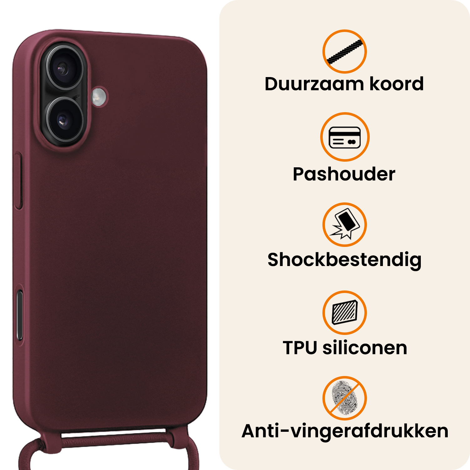 Nomfy Nomfy iPhone 17 Hoesje met Koord - Aubergine