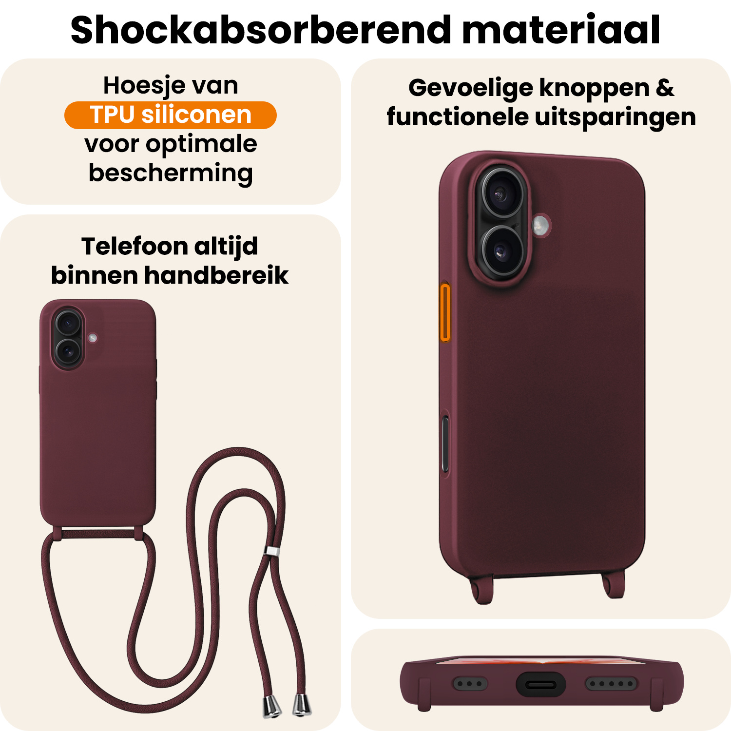 Nomfy Nomfy iPhone 17 Hoesje met Koord - Aubergine