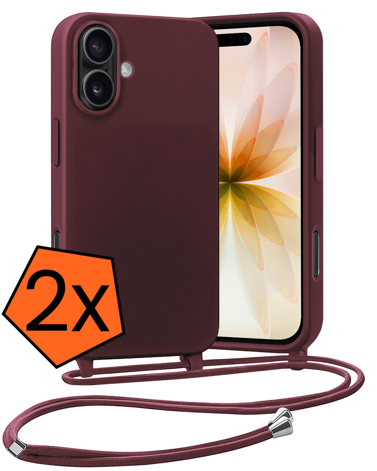 Nomfy Nomfy iPhone 17 Hoesje met Koord - Aubergine - 2 PACK