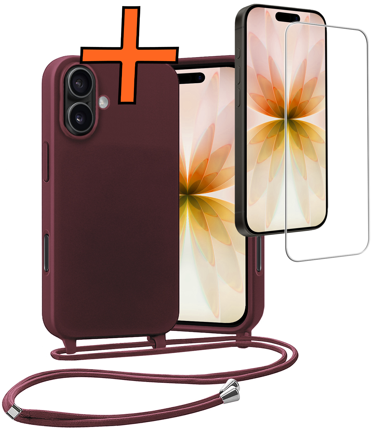 Nomfy Nomfy iPhone 17 Hoesje met Koord Met Screenprotector - Aubergine