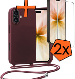 Nomfy Nomfy iPhone 17 Hoesje met Koord Met 2x Screenprotector - Aubergine