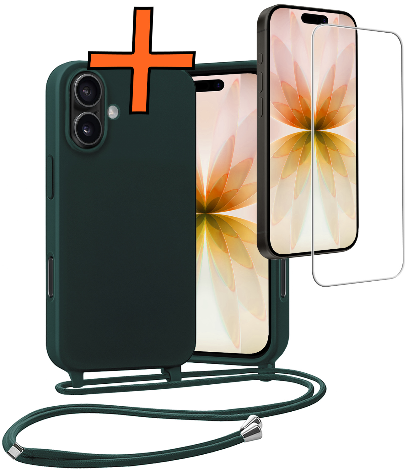 Nomfy Nomfy iPhone 17 Hoesje met Koord Met Screenprotector - Donkergroen