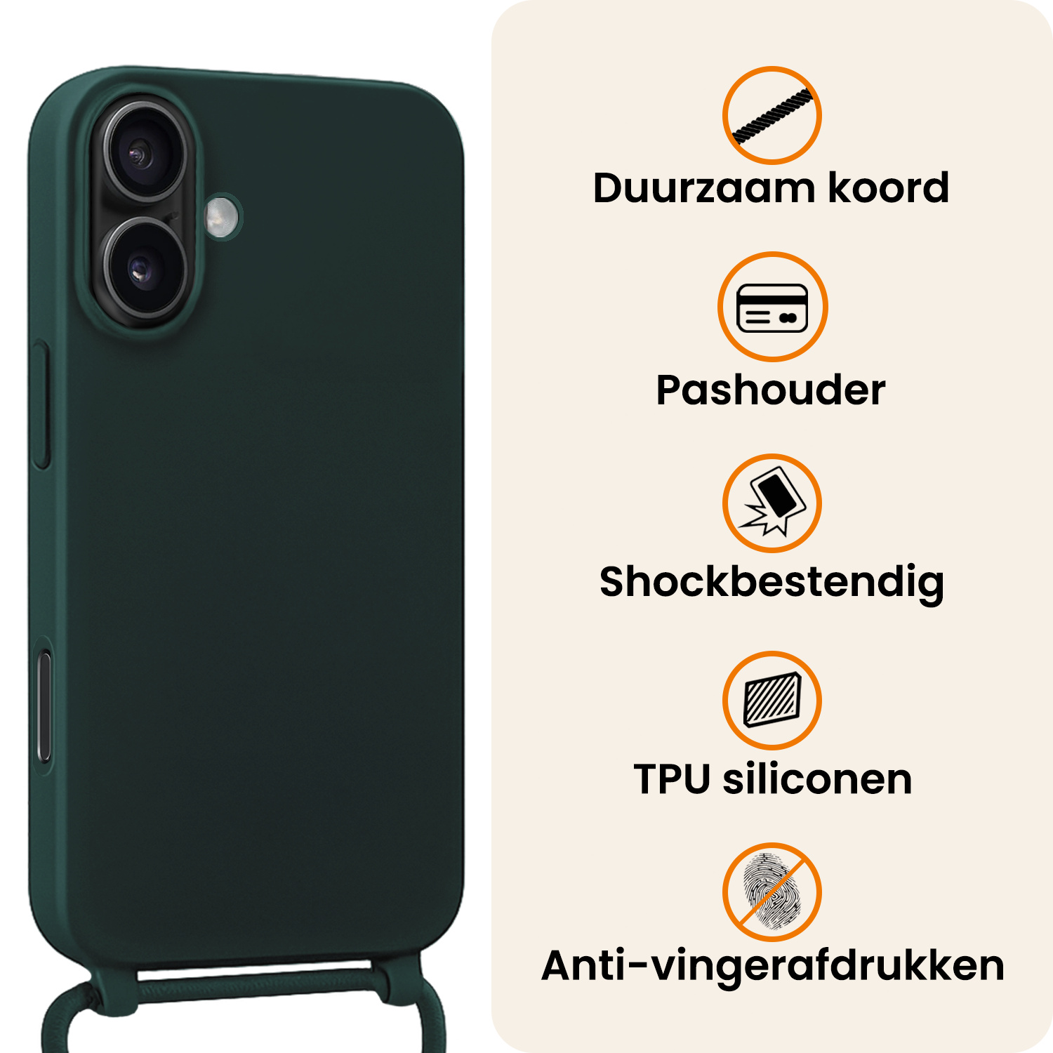 Nomfy Nomfy iPhone 17 Hoesje met Koord Met Screenprotector - Donkergroen