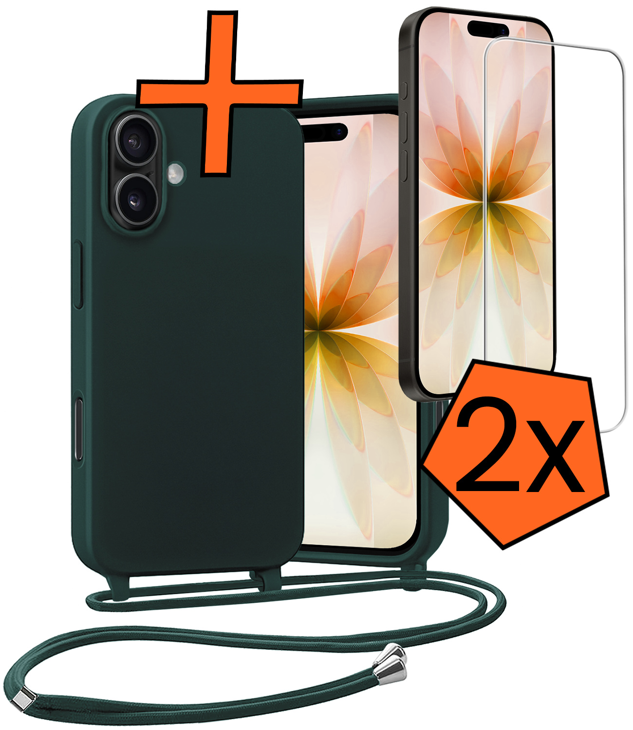 Nomfy Nomfy iPhone 17 Hoesje met Koord Met 2x Screenprotector - Donkergroen