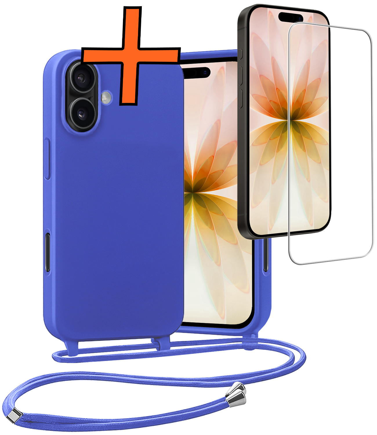 Nomfy Nomfy iPhone 17 Hoesje met Koord Met Screenprotector - Fel Blauw