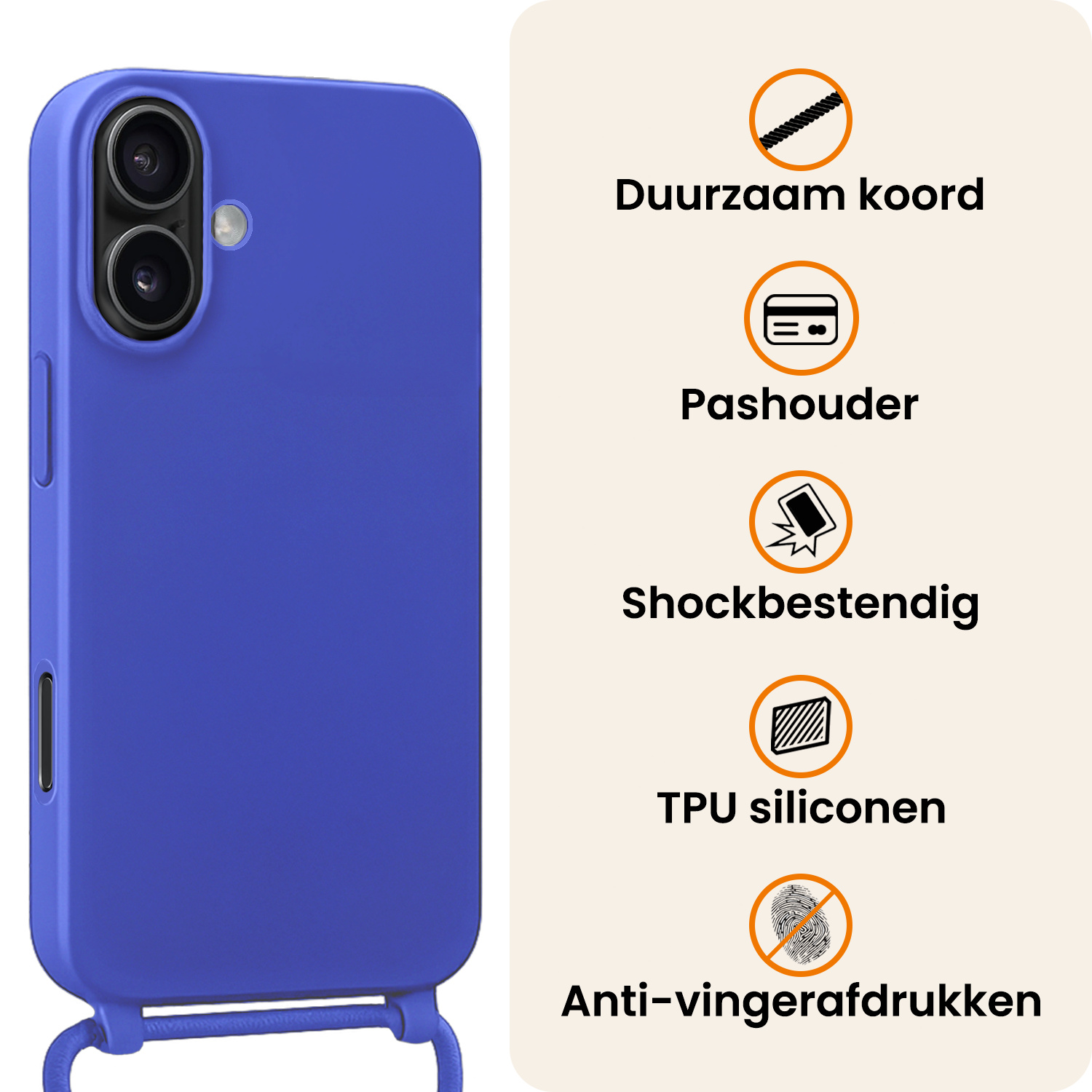 Nomfy Nomfy iPhone 17 Hoesje met Koord Met Screenprotector - Fel Blauw
