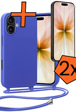 Nomfy Nomfy iPhone 17 Hoesje met Koord Met 2x Screenprotector - Fel Blauw