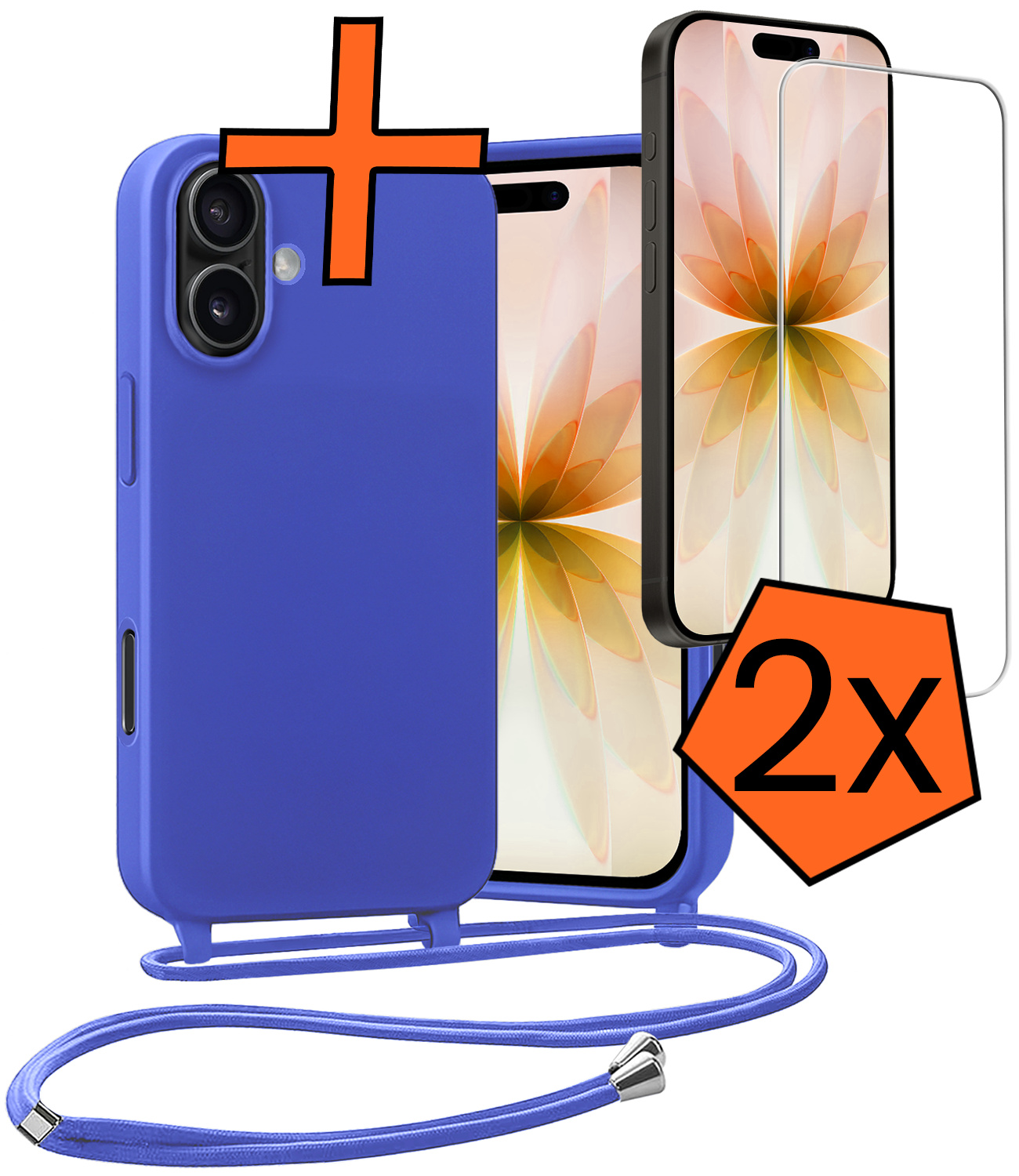 Nomfy Nomfy iPhone 17 Hoesje met Koord Met 2x Screenprotector - Fel Blauw