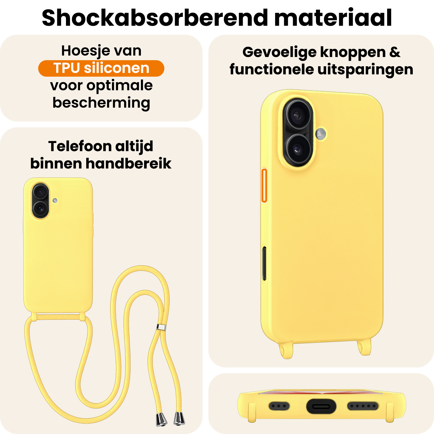 Nomfy Nomfy iPhone 17 Hoesje met Koord - Geel - 2 PACK