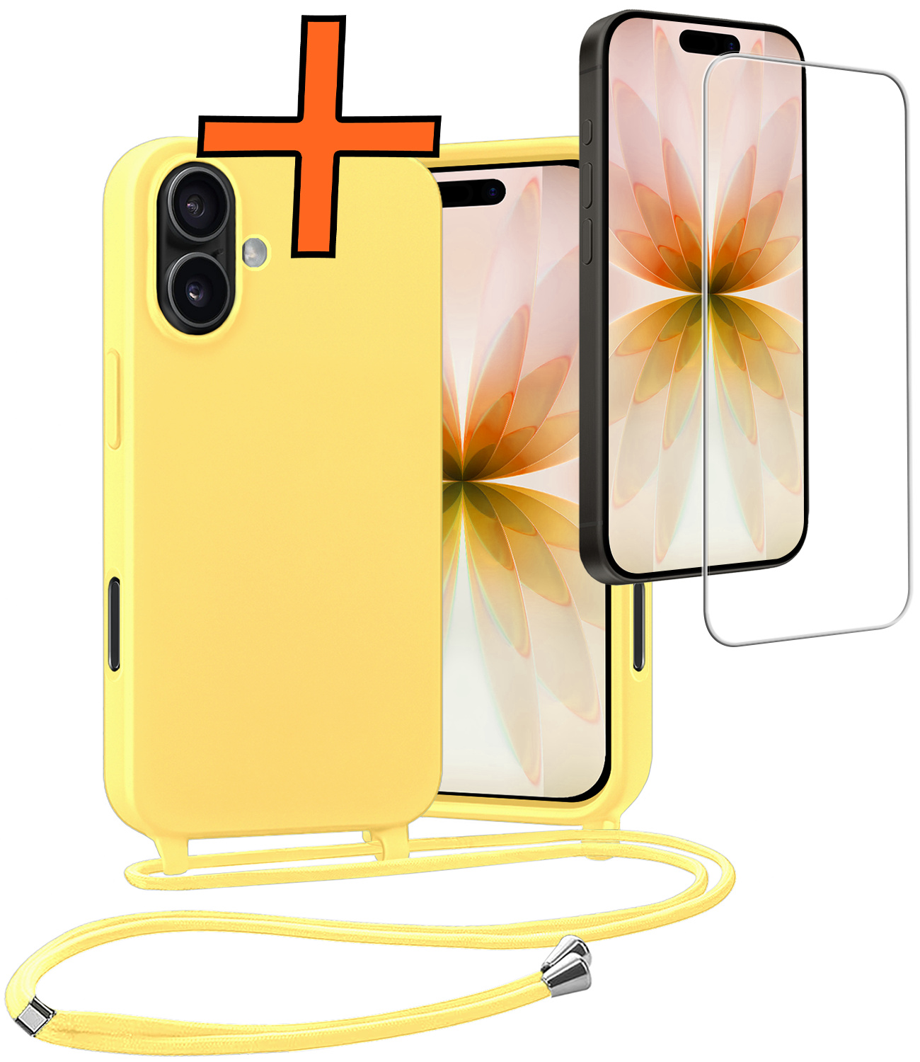 Nomfy Nomfy iPhone 17 Hoesje met Koord Met Screenprotector - Geel