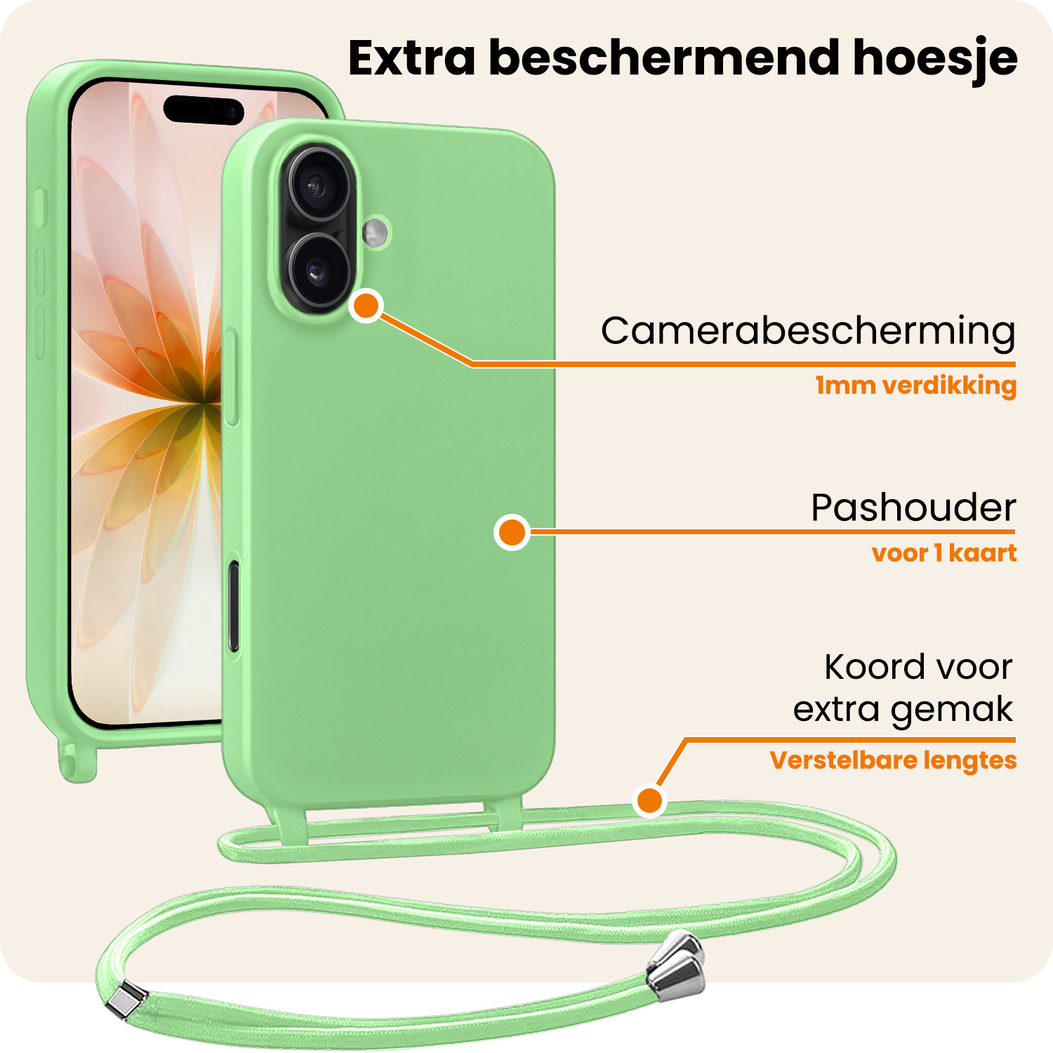 Nomfy Nomfy iPhone 17 Hoesje met Koord - Groen - 2 PACK