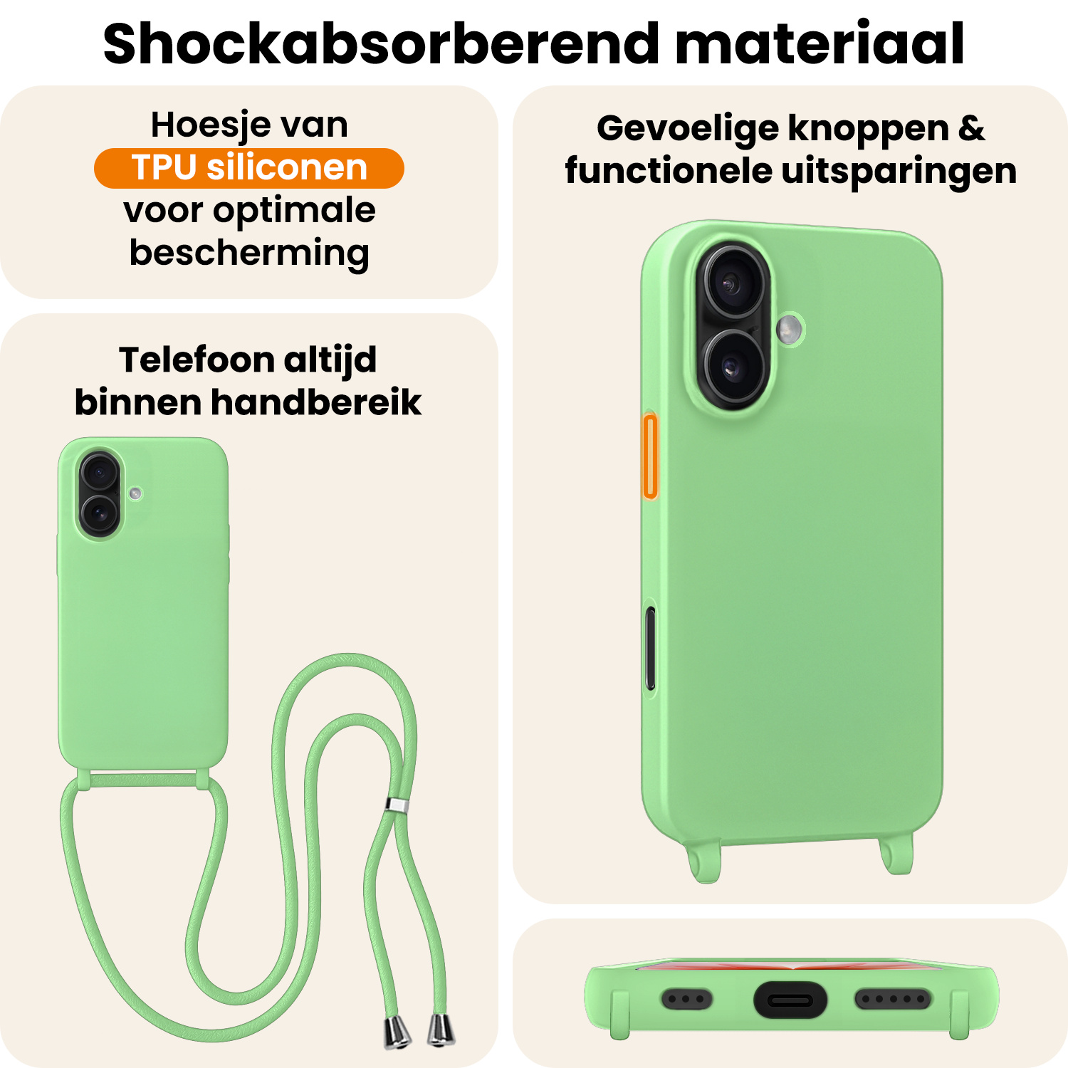 Nomfy Nomfy iPhone 17 Hoesje met Koord - Groen - 2 PACK
