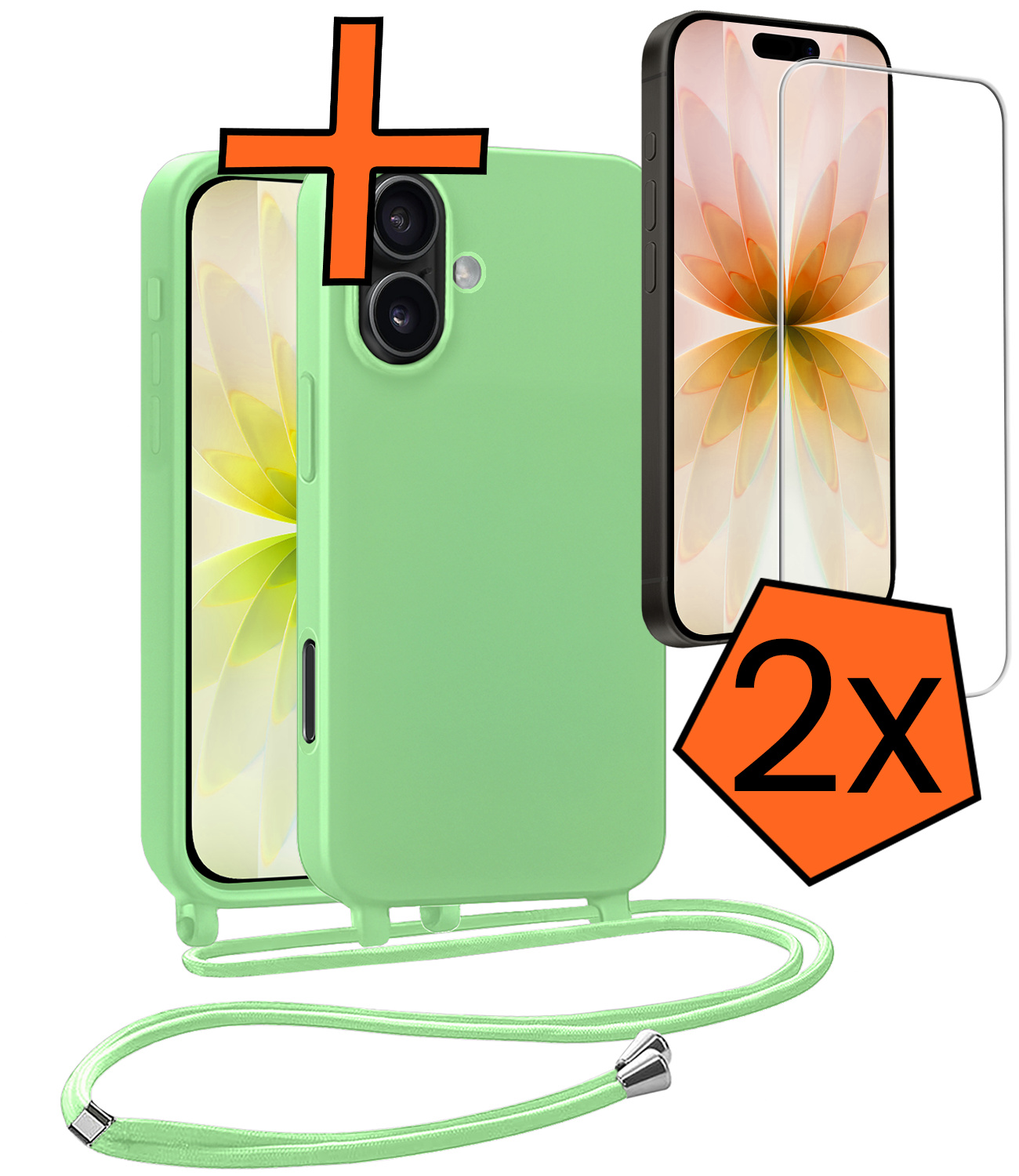 Nomfy Nomfy iPhone 17 Hoesje met Koord Met 2x Screenprotector - Groen