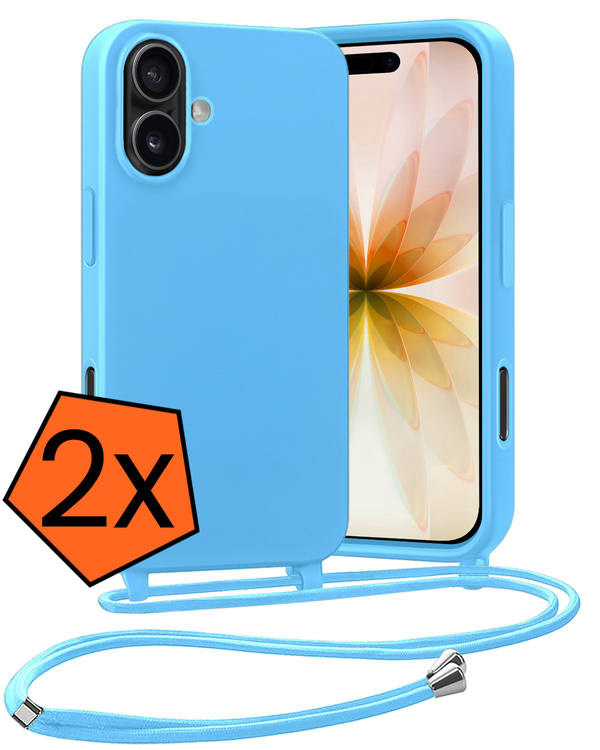 Nomfy Nomfy iPhone 17 Hoesje met Koord - Lichtblauw - 2 PACK