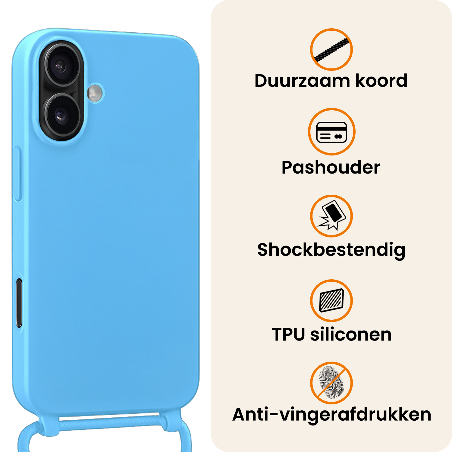 Nomfy Nomfy iPhone 17 Hoesje met Koord - Lichtblauw - 2 PACK