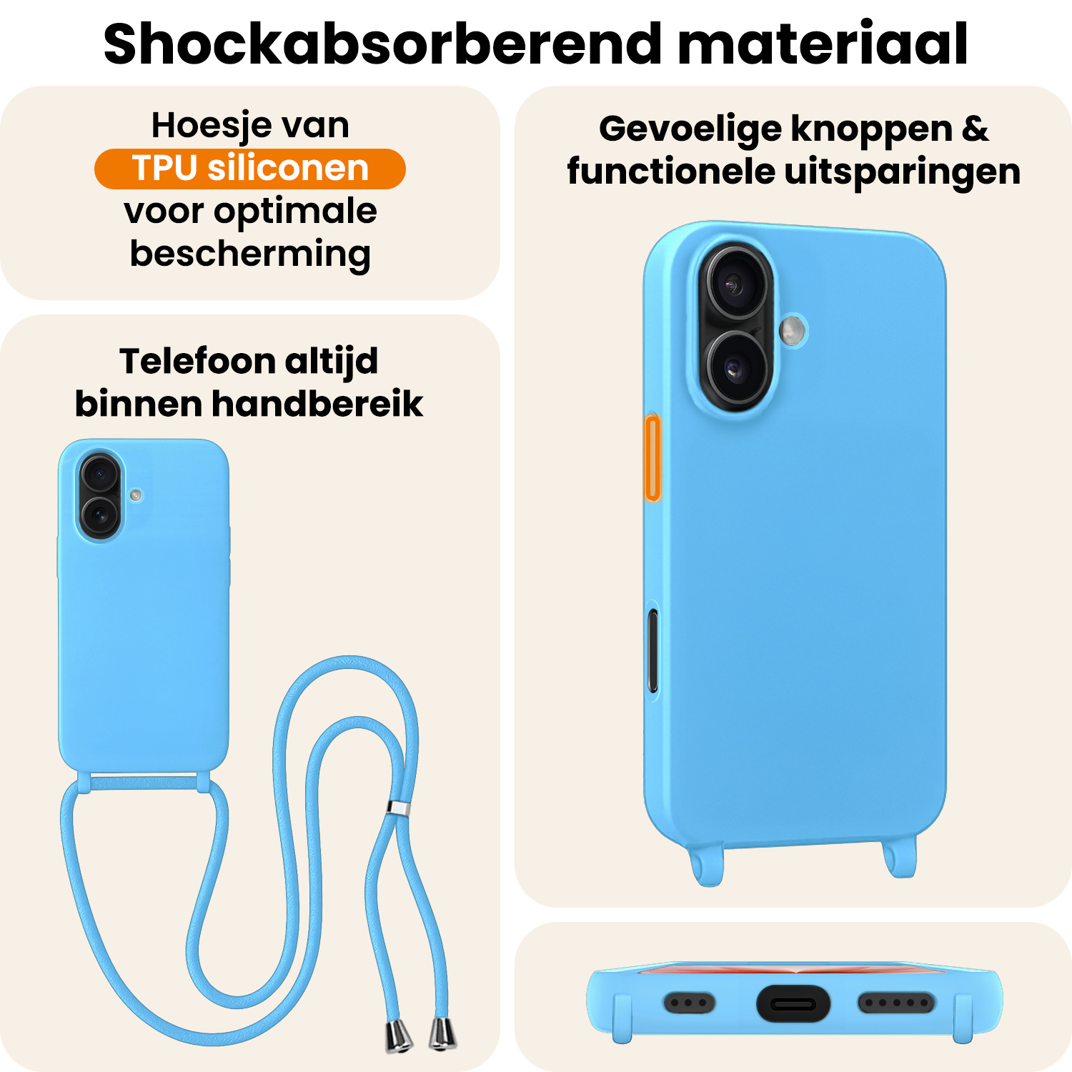 Nomfy Nomfy iPhone 17 Hoesje met Koord - Lichtblauw - 2 PACK