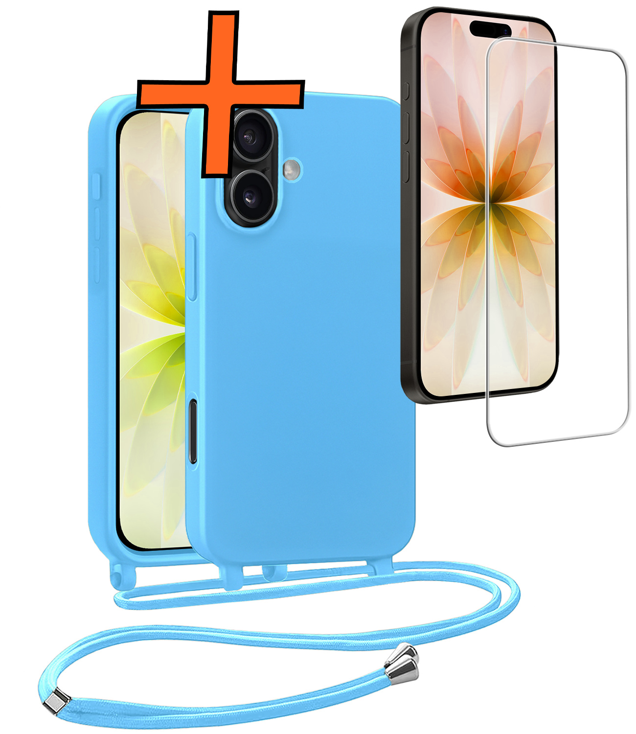 Nomfy Nomfy iPhone 17 Hoesje met Koord Met Screenprotector - Lichtblauw