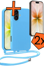 Nomfy Nomfy iPhone 17 Hoesje met Koord Met 2x Screenprotector - Lichtblauw