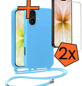 Nomfy Nomfy iPhone 17 Hoesje met Koord Met 2x Screenprotector - Lichtblauw