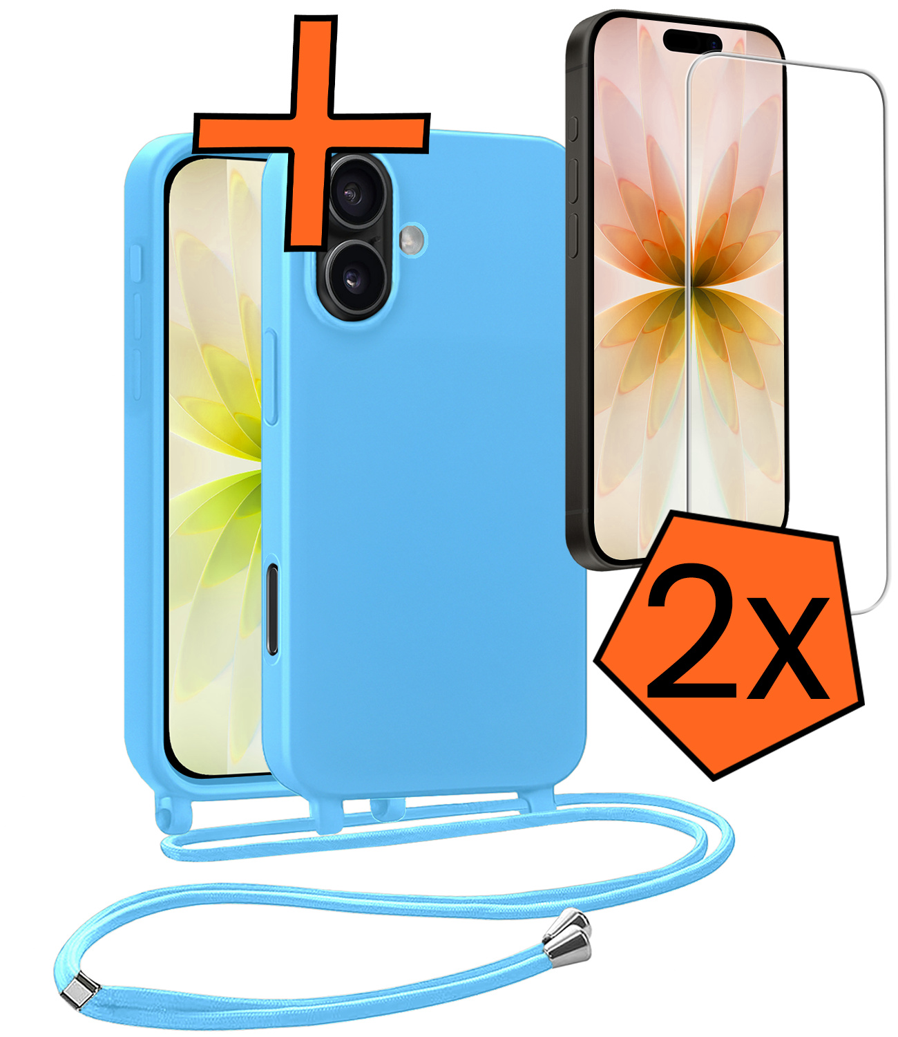Nomfy Nomfy iPhone 17 Hoesje met Koord Met 2x Screenprotector - Lichtblauw