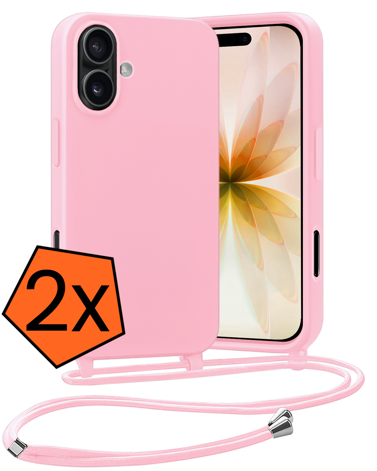 Nomfy Nomfy iPhone 17 Hoesje met Koord - Lichtroze - 2 PACK