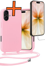 Nomfy Nomfy iPhone 17 Hoesje met Koord Met Screenprotector - Lichtroze