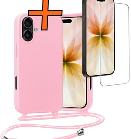 Nomfy Nomfy iPhone 17 Hoesje met Koord Met Screenprotector - Lichtroze