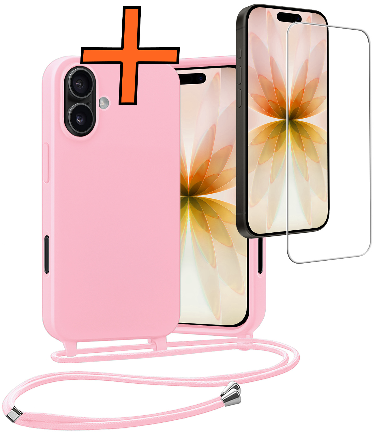 Nomfy Nomfy iPhone 17 Hoesje met Koord Met Screenprotector - Lichtroze