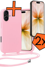 Nomfy Nomfy iPhone 17 Hoesje met Koord Met 2x Screenprotector - Lichtroze