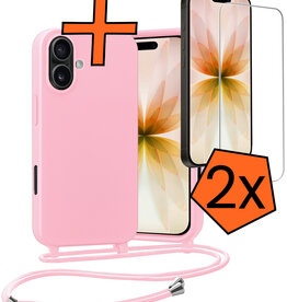 Nomfy Nomfy iPhone 17 Hoesje met Koord Met 2x Screenprotector - Lichtroze