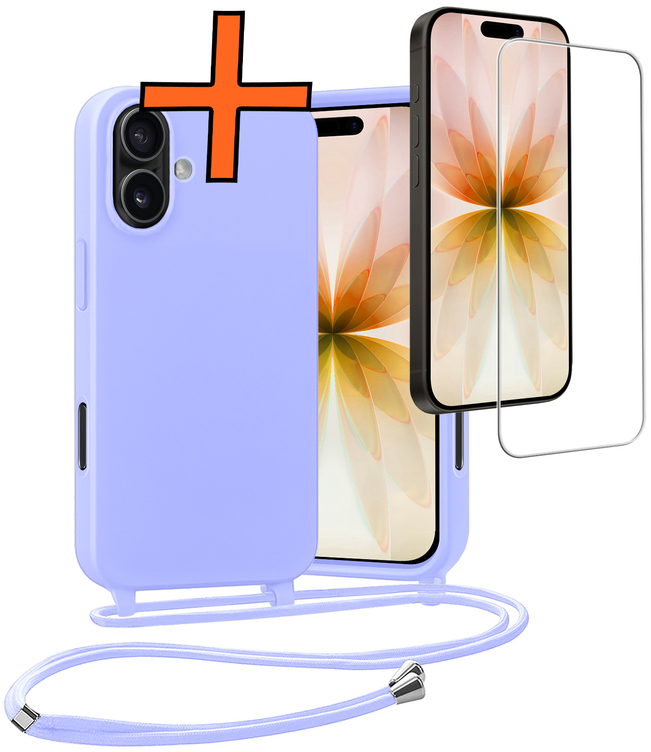 Nomfy Nomfy iPhone 17 Hoesje met Koord Met Screenprotector - Lila