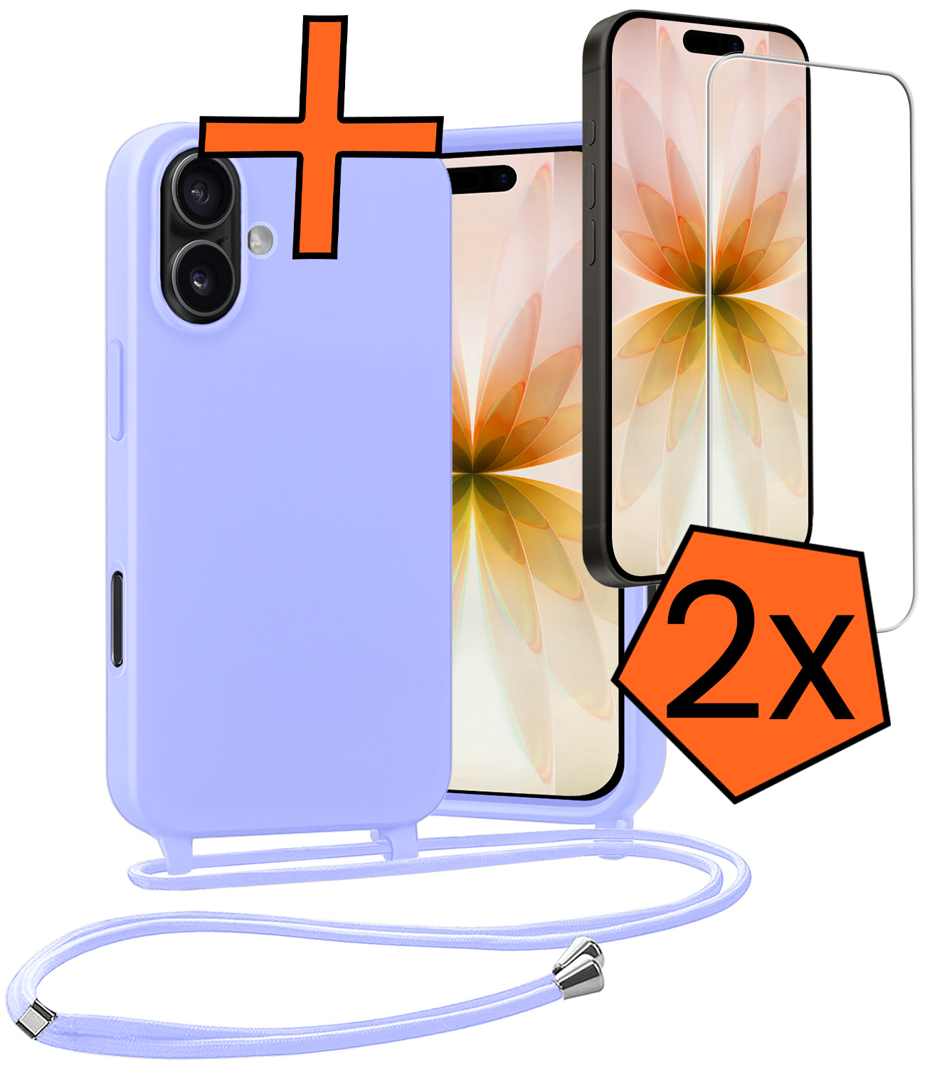 Nomfy Nomfy iPhone 17 Hoesje met Koord Met 2x Screenprotector - Lila