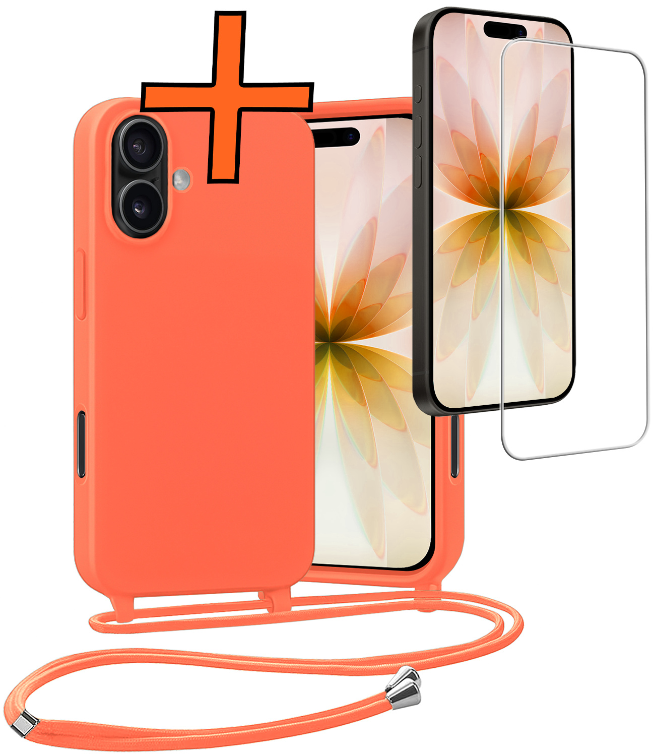 Nomfy Nomfy iPhone 17 Hoesje met Koord Met Screenprotector - Papaya