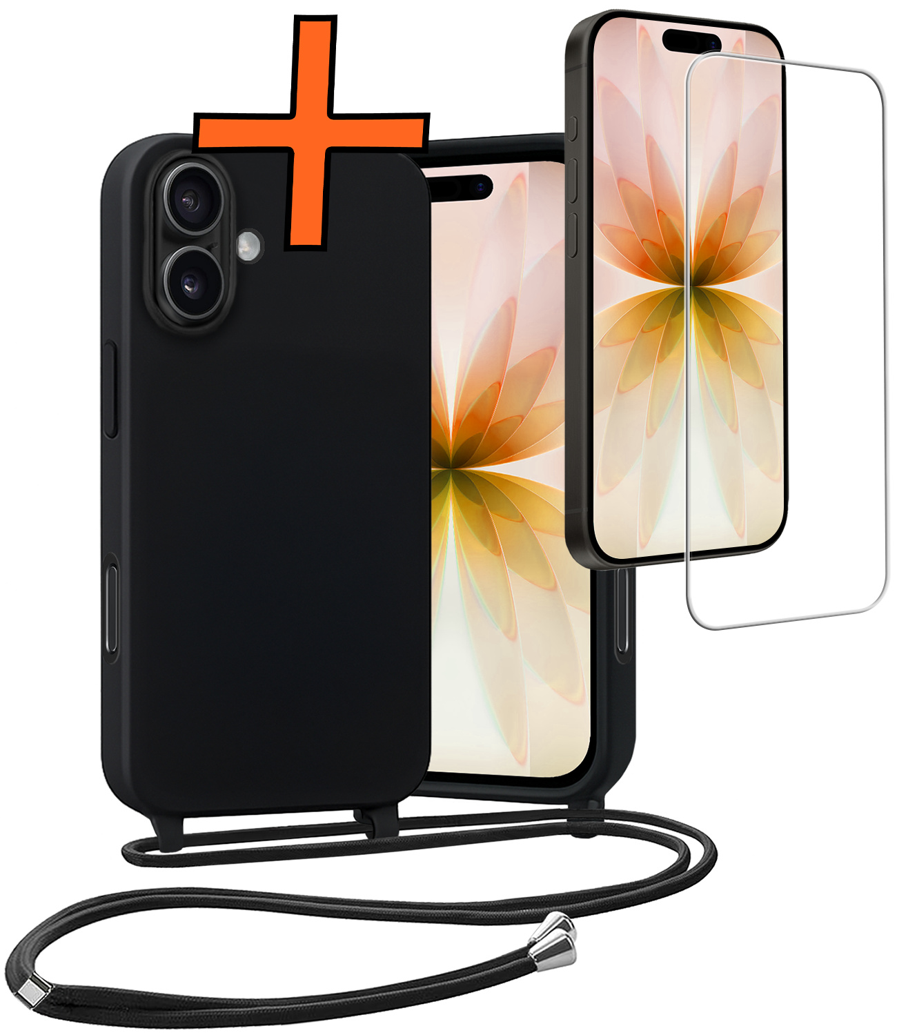 Nomfy Nomfy iPhone 17 Hoesje met Koord Met Screenprotector - Zwart