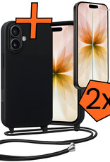 Nomfy Nomfy iPhone 17 Hoesje met Koord Met 2x Screenprotector - Zwart