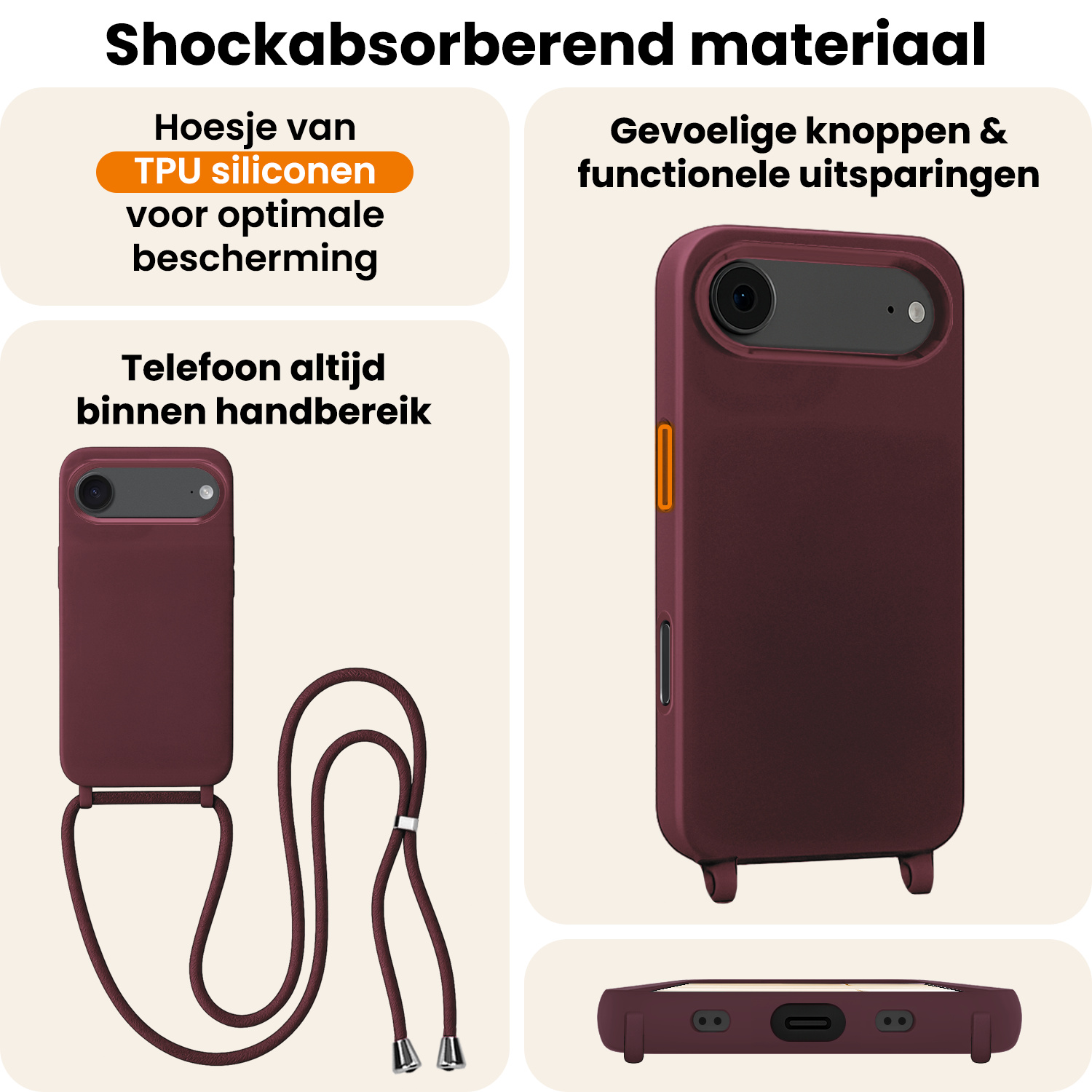 Nomfy Nomfy iPhone Air Hoesje met Koord - Aubergine - 2 PACK