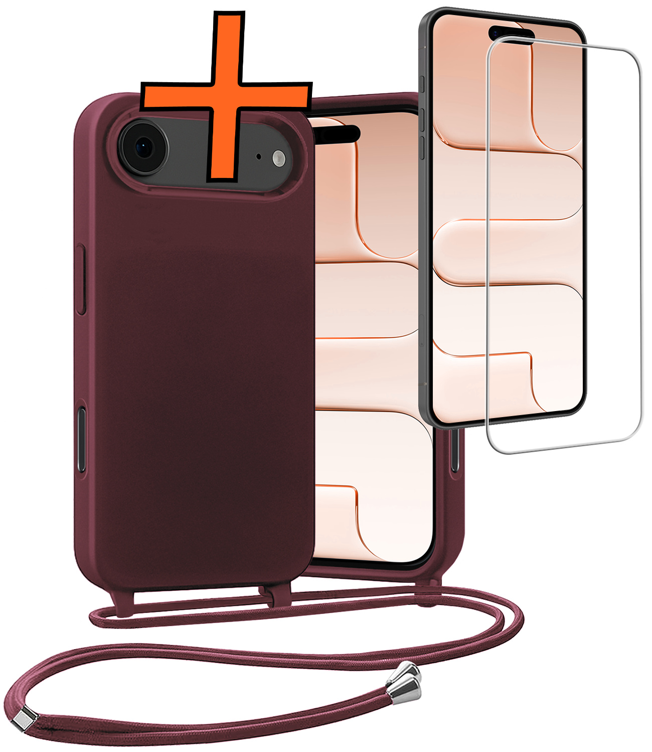 Nomfy Nomfy iPhone Air Hoesje met Koord Met Screenprotector - Aubergine