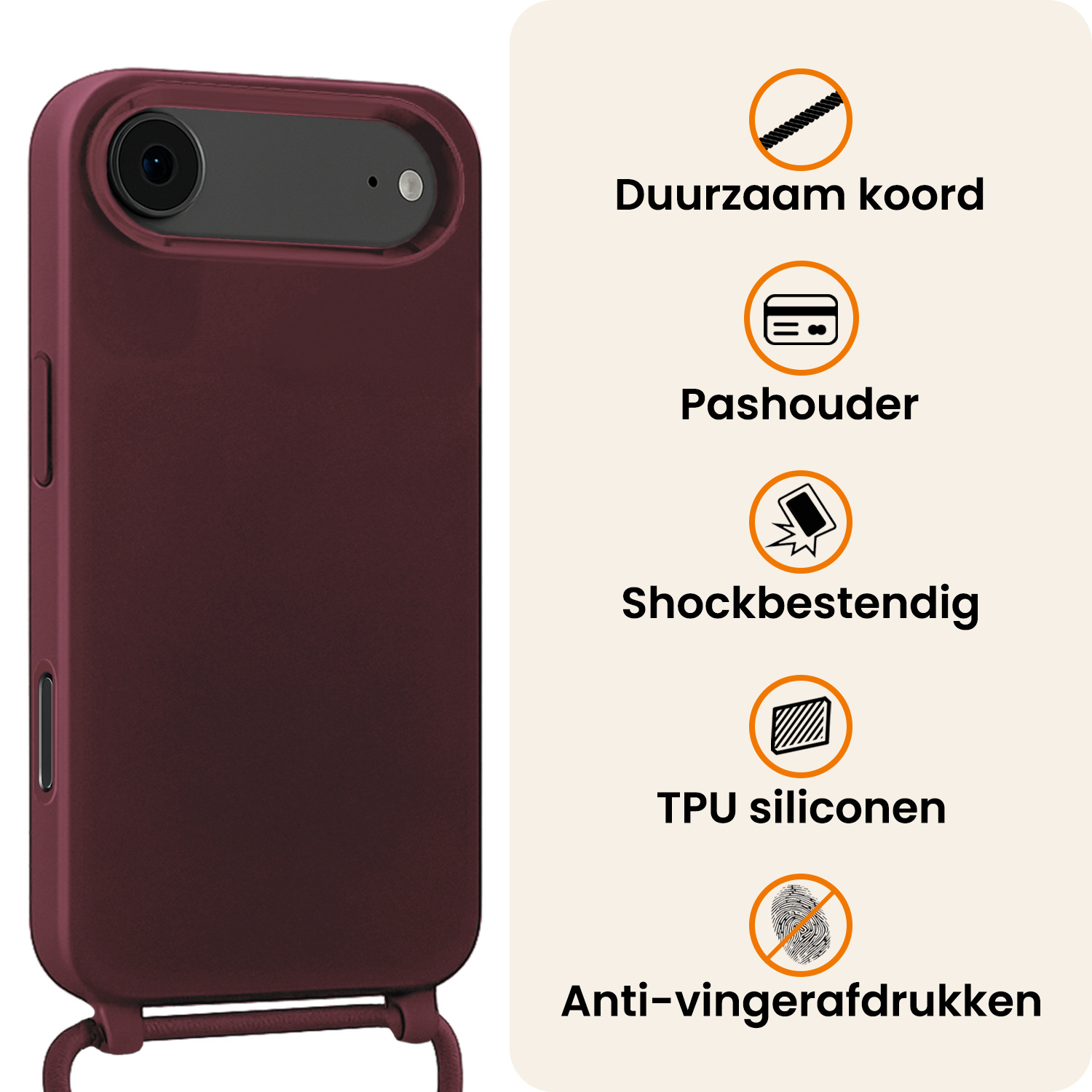 Nomfy Nomfy iPhone Air Hoesje met Koord Met Screenprotector - Aubergine