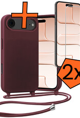 Nomfy Nomfy iPhone Air Hoesje met Koord Met 2x Screenprotector - Aubergine