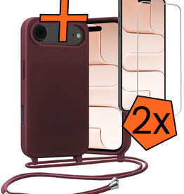 Nomfy Nomfy iPhone Air Hoesje met Koord Met 2x Screenprotector - Aubergine