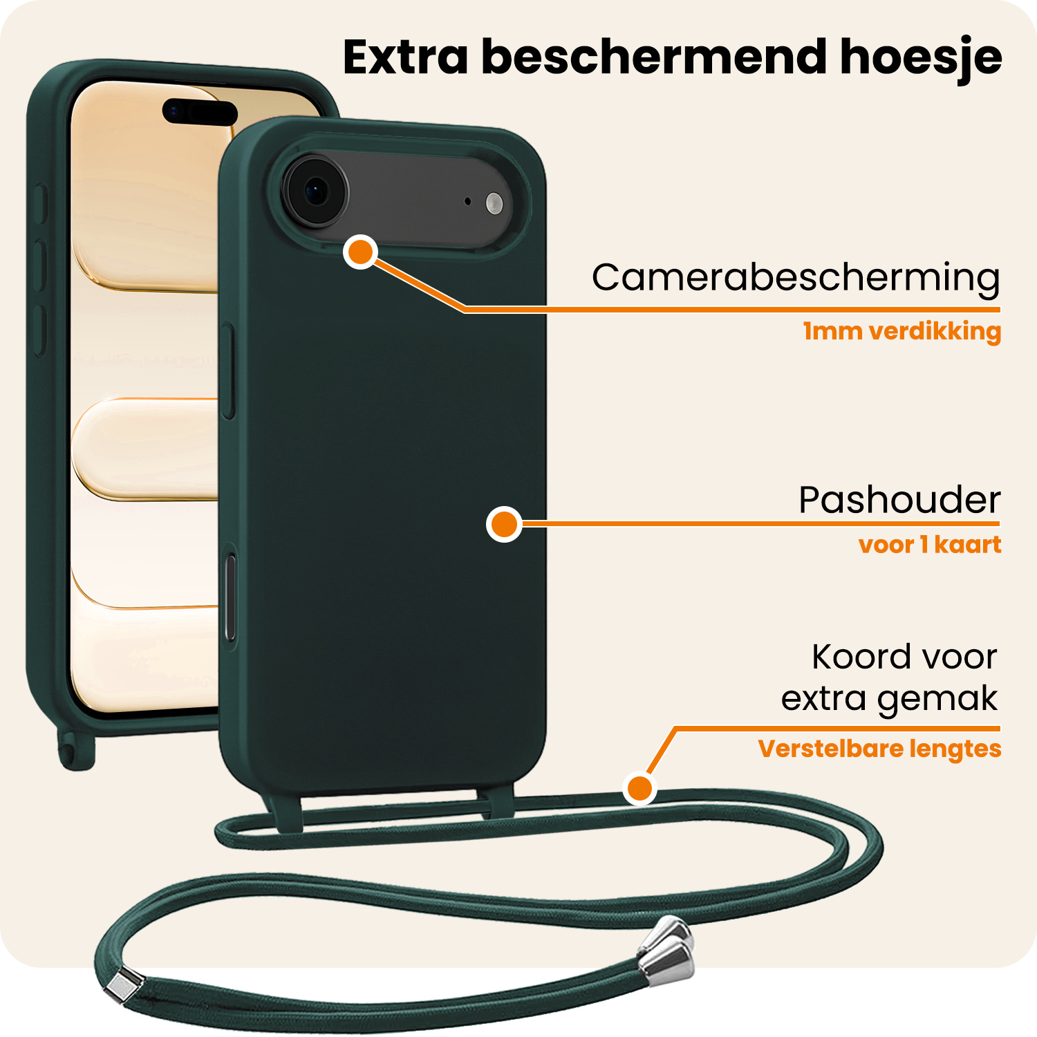 Nomfy Nomfy iPhone Air Hoesje met Koord - Donkergroen