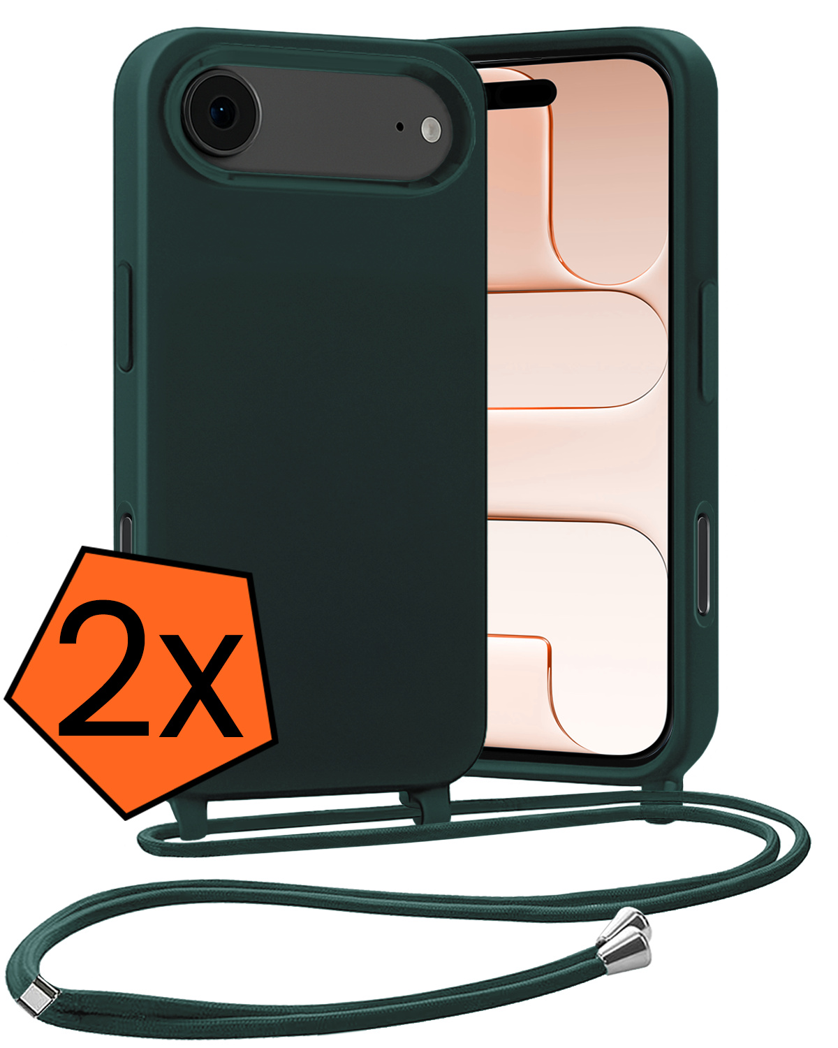 Nomfy Nomfy iPhone Air Hoesje met Koord - Donkergroen - 2 PACK